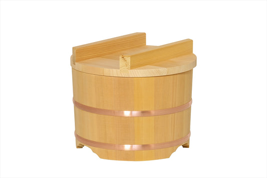 Shimizu Mokuzai Ohitsu Sawara Wood Rice Container with Flat Lid 24cm 7 Cups