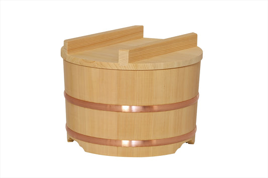 Shimizu Mokuzai Ohitsu Sawara Wood Rice Container with Flat Lid 30cm 15 Cups