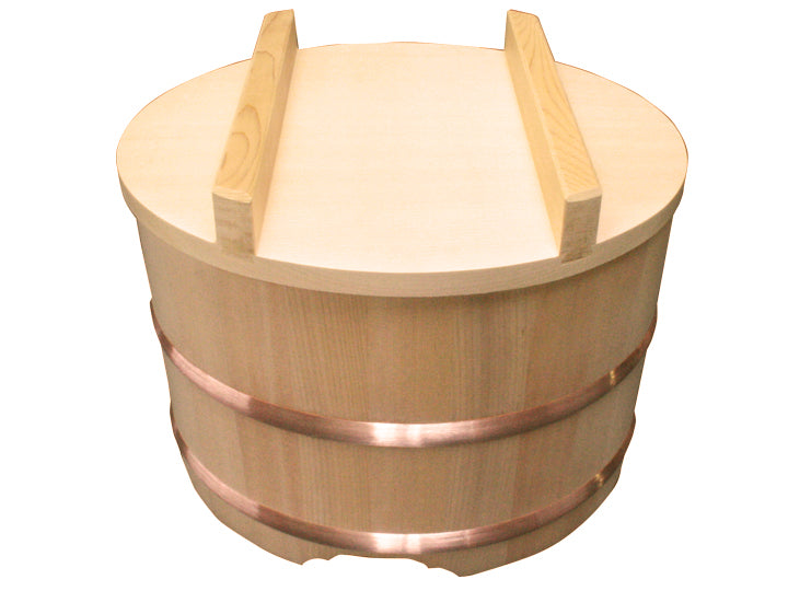 Shimizu Mokuzai Ohitsu Sawara Wood Rice Container with Flat Lid 39cm 40 Cups