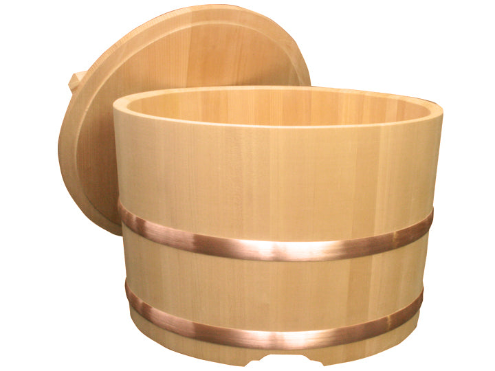 Shimizu Mokuzai Ohitsu Sawara Wood Rice Container with Flat Lid 39cm 40 Cups