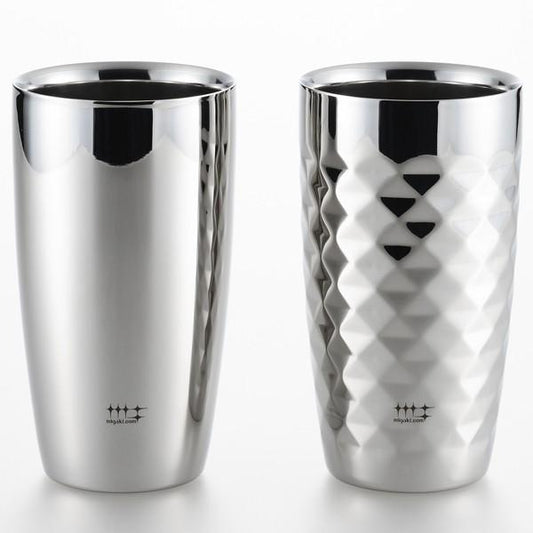 Migakiya Syndicate Double Wall Beer Tumbler Set, Plain & Diamond Cut
